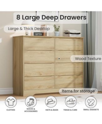 Wooden Dresser with 8 Drawers, Tall Modern Closet with Deep Storage, Large Chest of Drawers with Wide Top, Long Storage Dresser for Bedroom