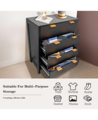 4 Drawer Dresser, Waveform Fluted Panel Wood Dresser, Modern Dressers for Storage Drawers for Bedroom, Closet Living Room