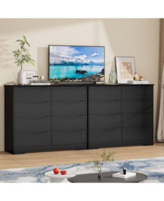 Wooden Dresser with 8 Drawers, Tall Modern Closet with Deep Storage, Large Chest of Drawers with Wide Top, Long Storage Dresser for Bedroom