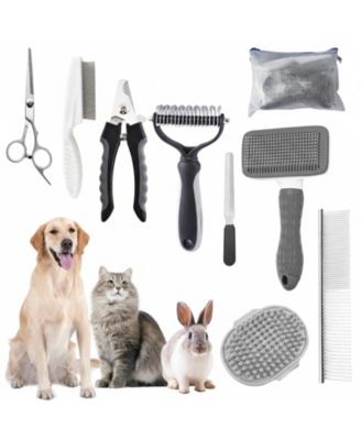 Pet Grooming Kit: Slicker Brush, Shampoo Brush, Bath Brush, Gloves, Towel