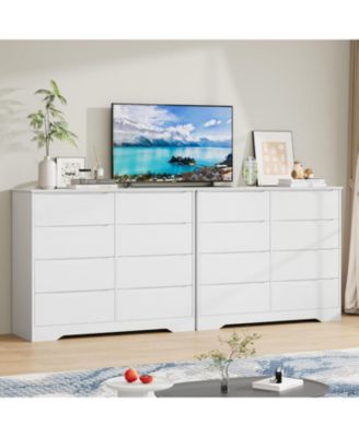 Wooden Dresser with 8 Drawers, Tall Modern Closet with Deep Storage, Large Chest of Drawers with Wide Top, Long Storage Dresser for Bedroom