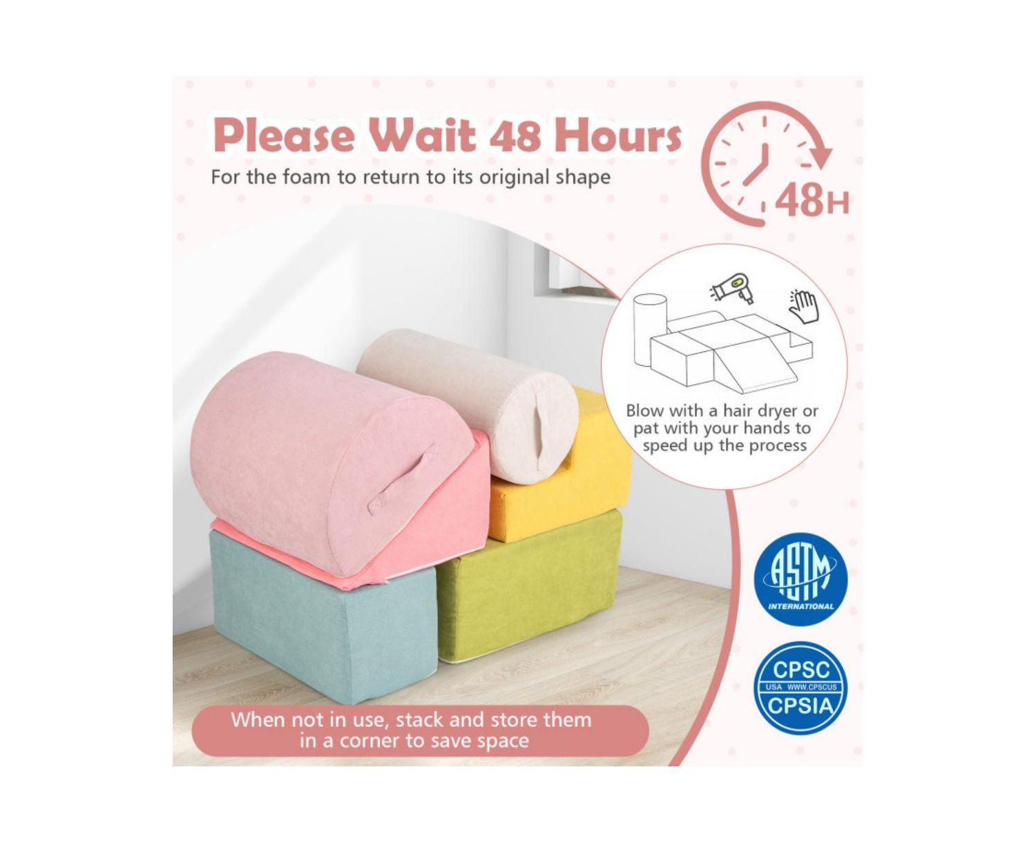 6 Pieces Baby Climbing Blocks with 30D High-Density Foam and Carrying Handles