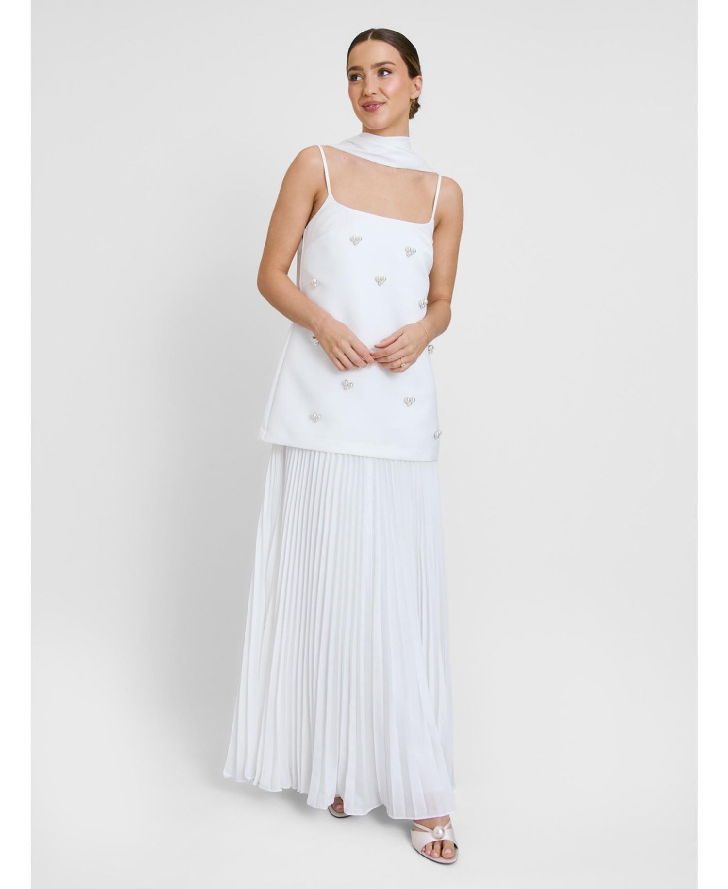 Women's Embellished Pearl Strappy Maxi Dress