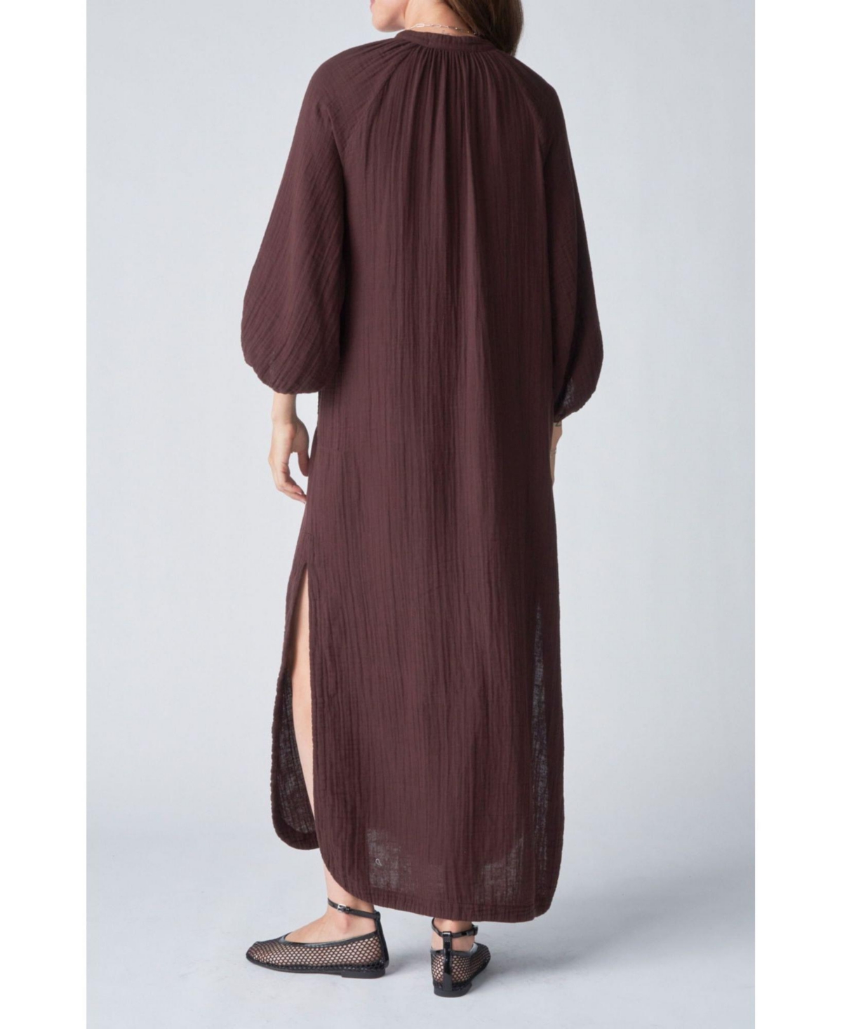 Ocean+Main Women's Ocean+Main Avery Long Tie Neck Dress Gauze Caftan