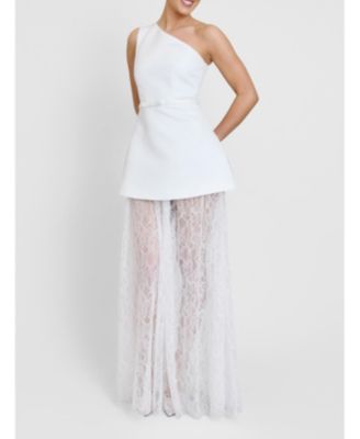 Women's One Shoulder Satin Lace Skirt Dress