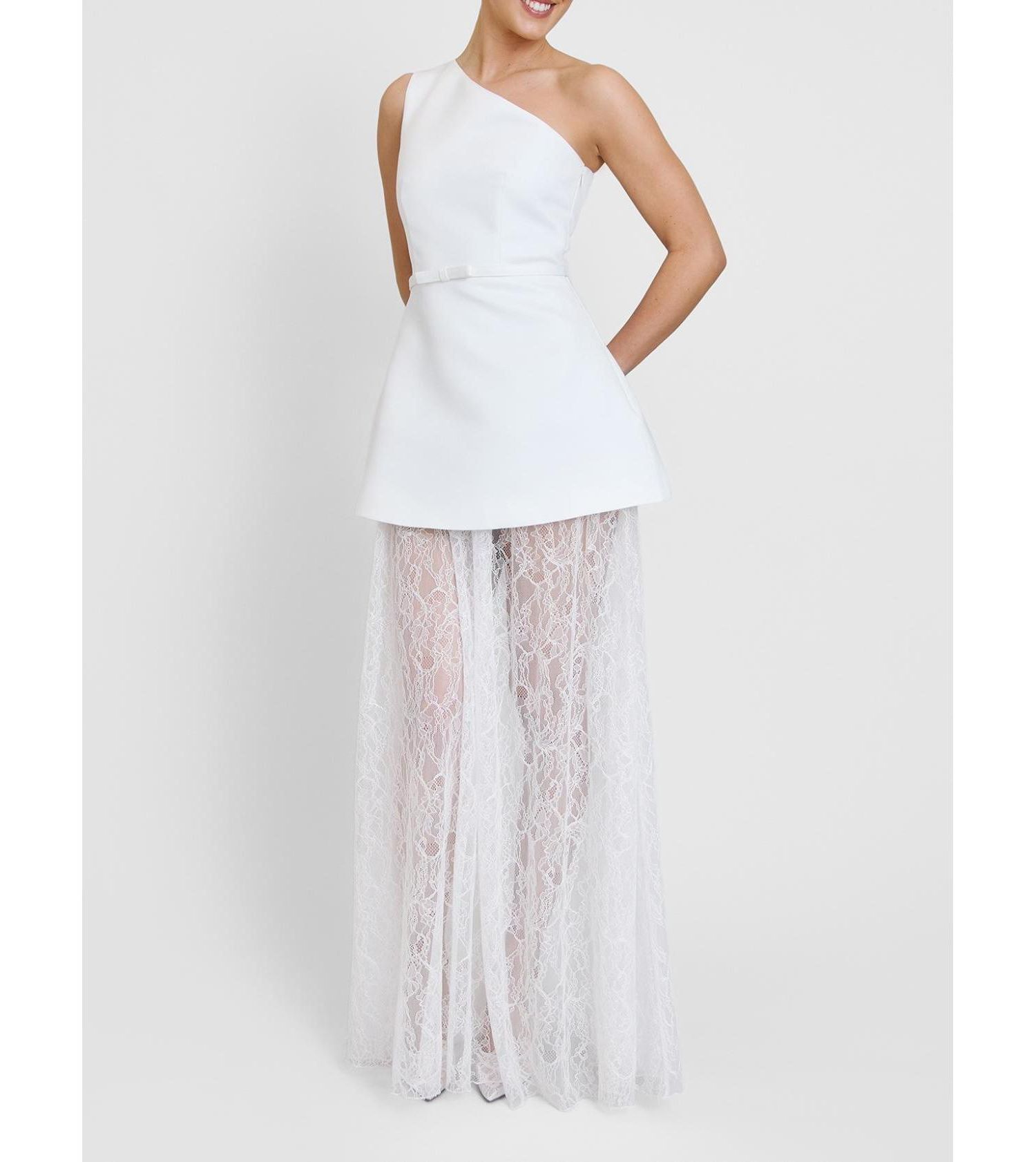 Women's One Shoulder Satin Lace Skirt Dress