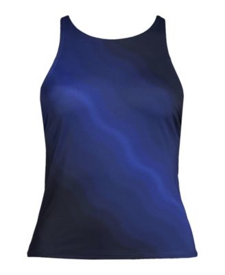 Women's Long Torso Tugless High Neck Strappy Back Tankini Top