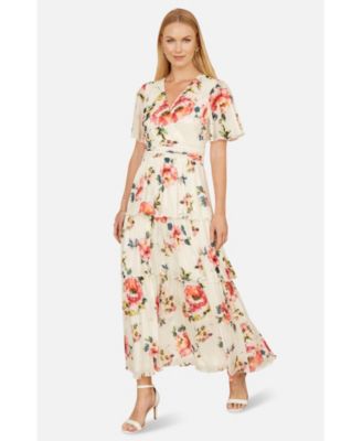 Women's Floral Mesh Tiered Maxi Dress