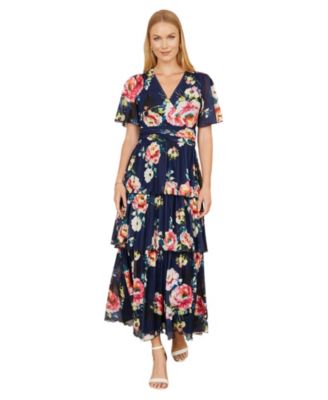 Women's Mesh V-Neck Tiered Maxi Dress