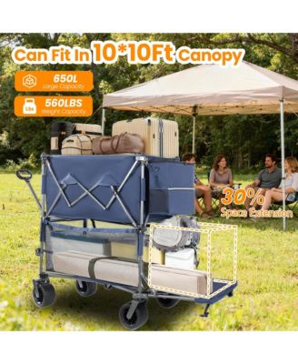 Heavy Duty Double-Layer Wagon -  55" Collapsible Wagons Carts with All-Terrain Wheels, Brakes, 560LBS Capacity for Camping, Transport