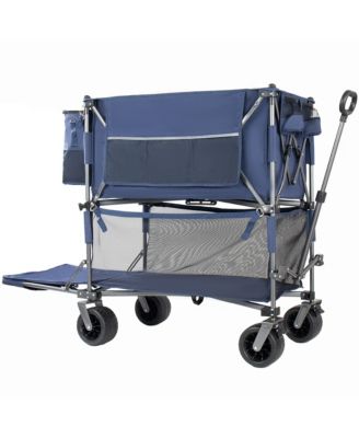 Heavy Duty Double-Layer Wagon -  55" Collapsible Wagons Carts with All-Terrain Wheels, Brakes, 560LBS Capacity for Camping, Transport
