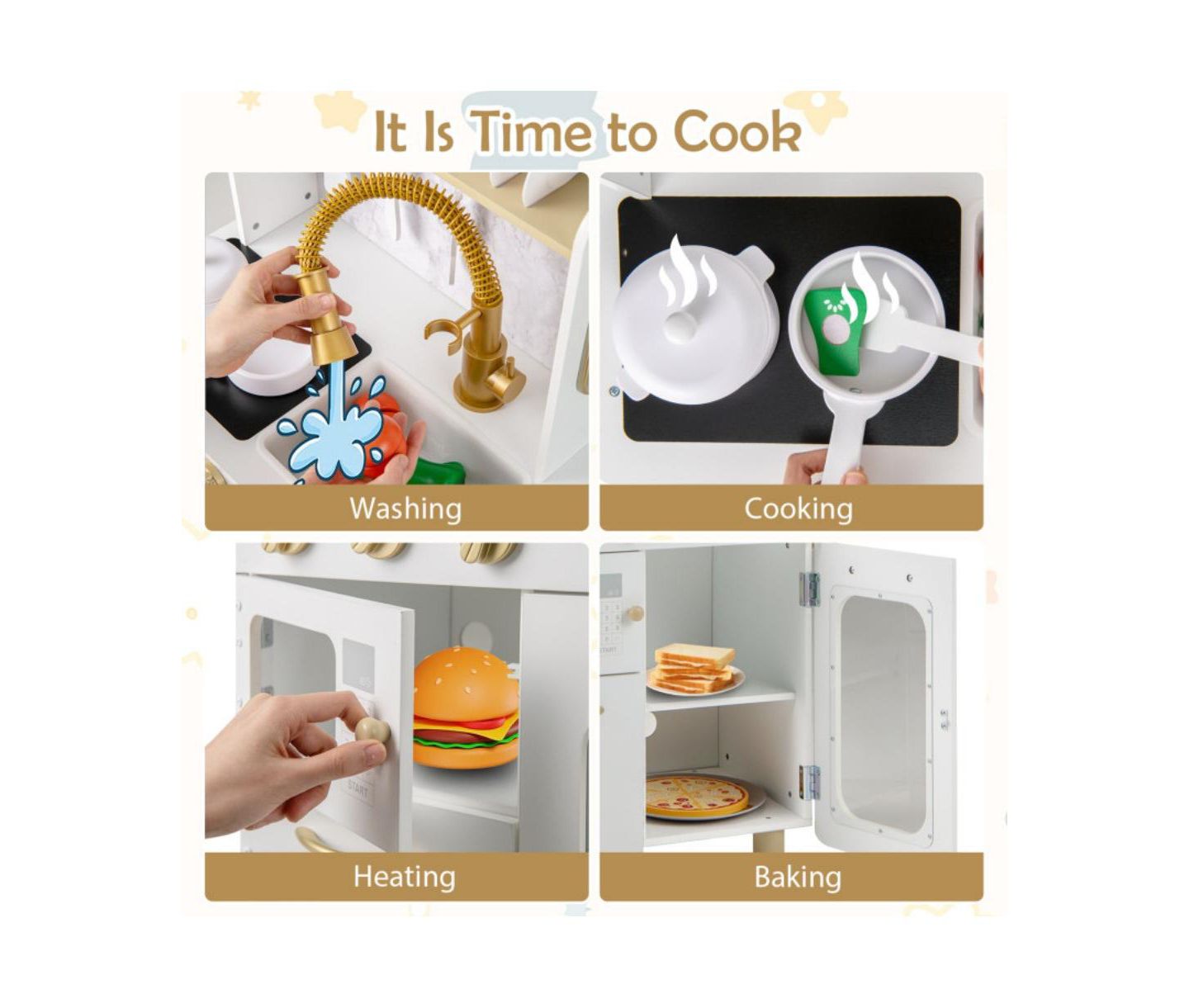 Детские игрушки HONGGE Kids Kitchen Set Pretend Play Kitchen with Stoves Faucet Sink Telephone Microwave and Oven, цвет: Белый — фото 8