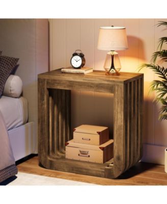 Side Table Set of 2, Farmhouse Narrow End Table with Slatted Open Frame, Wooden Rustic Accent Sofa Side Table