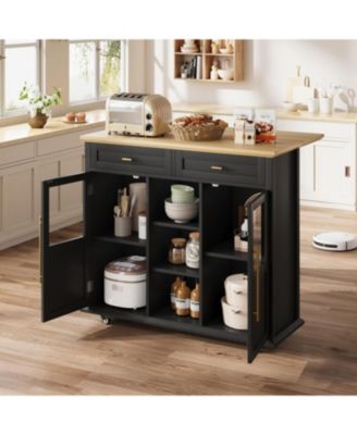 Mobile Storage Island, 2-Tier Rolling Kitchen Cart with Storage Shelf & Towel Rack, Kitchen Coffee Bar Station with Drop Leaf for Small Spaces