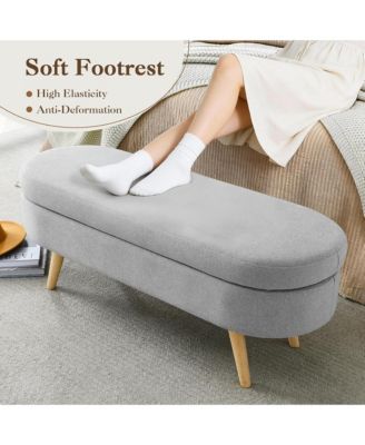 Oval Storage Ottoman Bench - Upholstered End of Bed Bench with Safety Hinge Flip Top and Solid Wood Legs for Bedroom