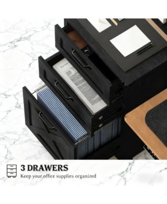 3 Drawer File Cabinet with Silent Slides, Farmhouse Vertical Filing Cabinet for A4/Letter Size, Printer Stand with Storage for Home Office