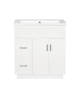 30" Modern White Bathroom Vanity with SMC Resin Sink, Soft Close Drawers & Adjustable Shelves for Small Spaces