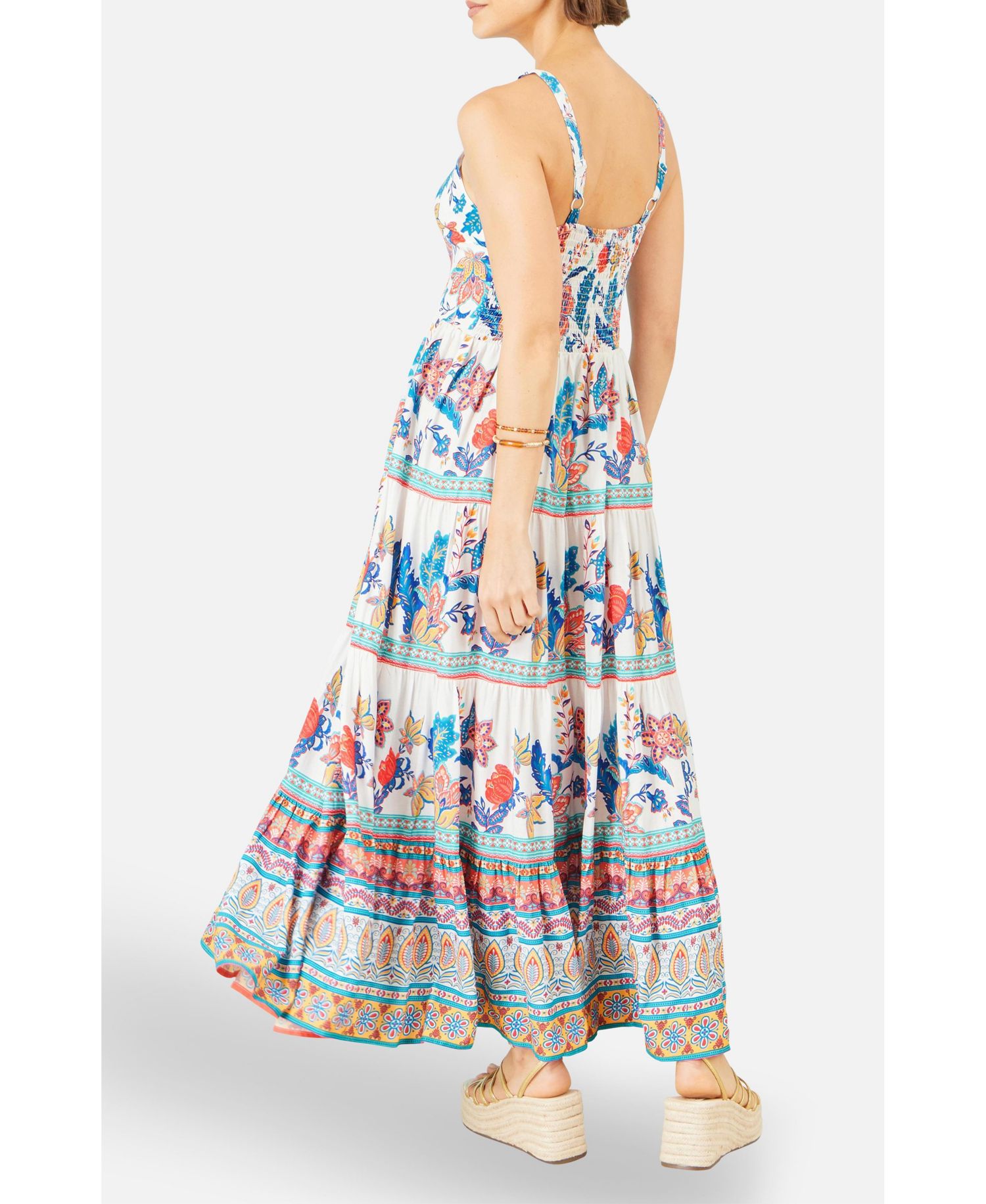 Women's Floral Block Print Tiered Maxi Sun Dress