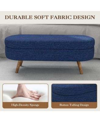 Oval Storage Ottoman Bench - Upholstered End of Bed Bench with Safety Hinge Flip Top and Solid Wood Legs for Bedroom