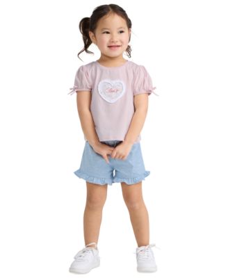 Girls' Toddler 2T-4T Bow Sleeve T-Shirt and Belted Shorts, 2-Piece Set