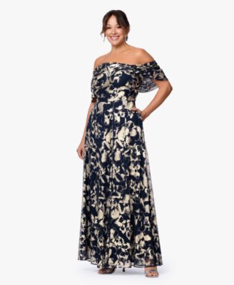 Plus Size Printed Off-The-Shoulder Ball Gown