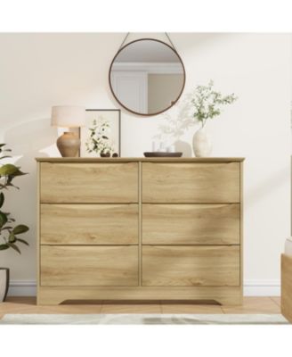 Wooden Dresser with 6 Drawers, Tall Modern Closet with Deep Storage, Large Chest of Drawers with Wide Top, Long Storage Dresser for Bedroom