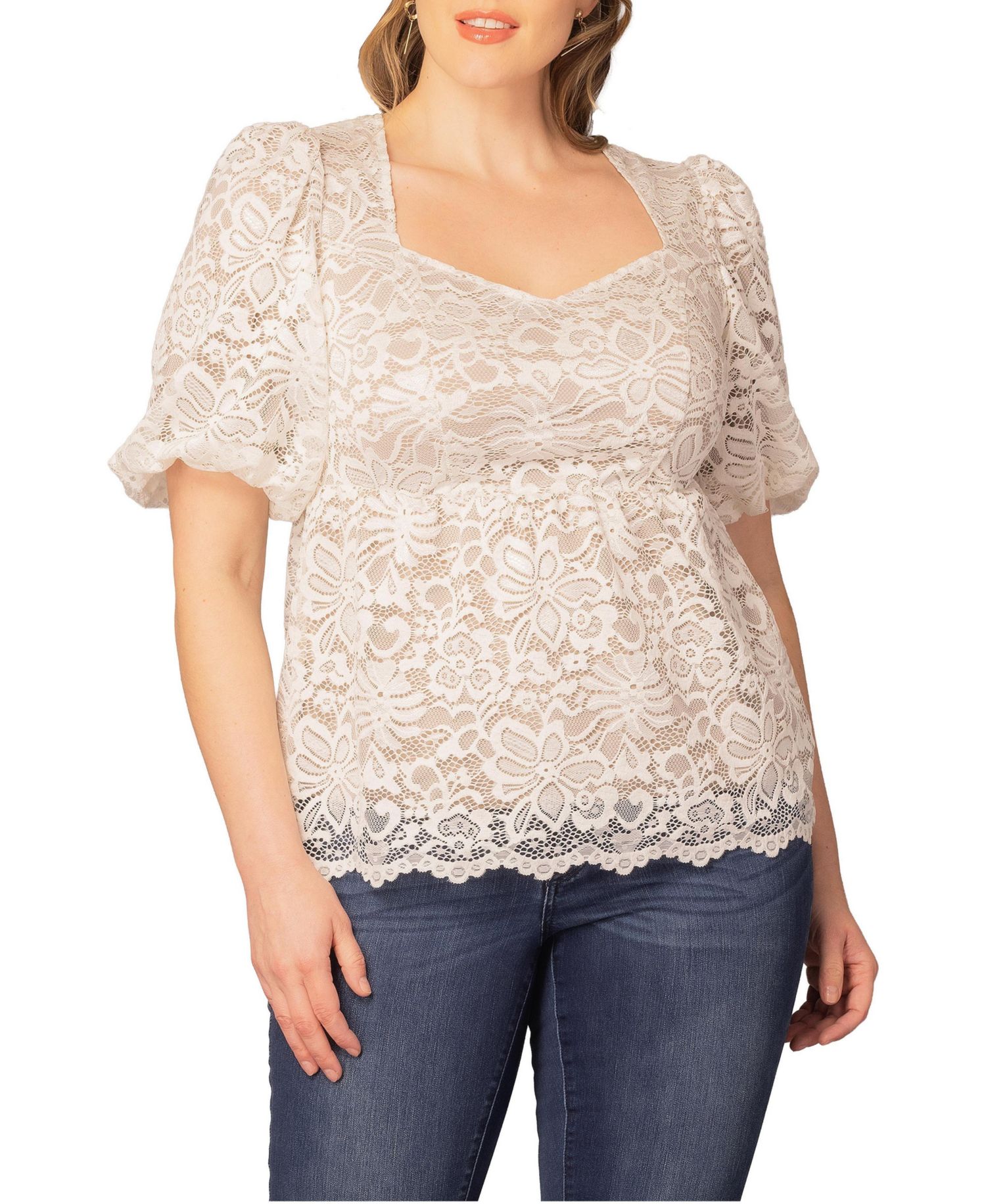 Plus Size Winsome Sweetheart Lace Peplum Top