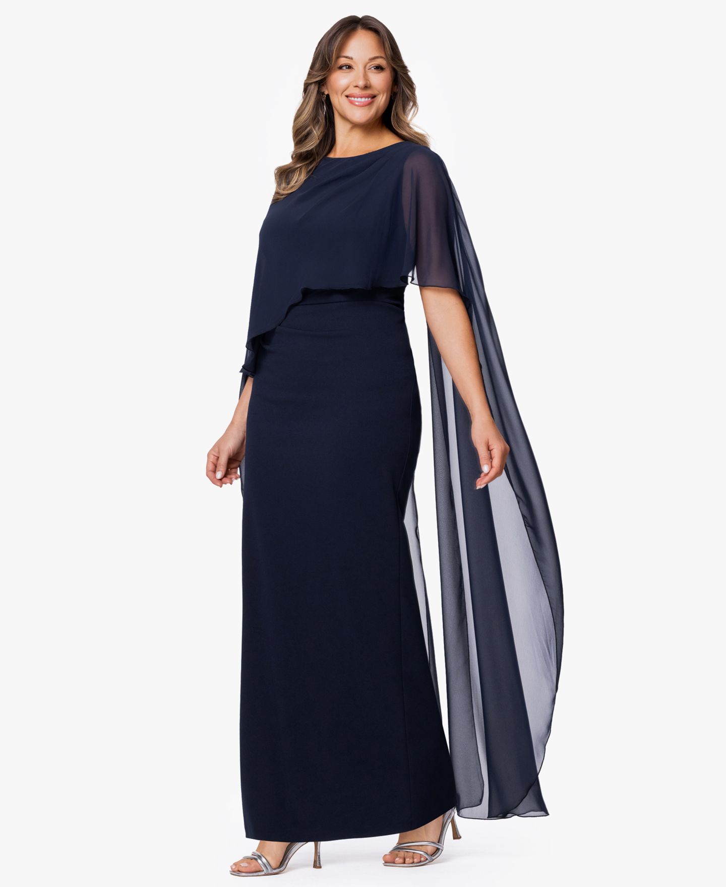 Женское платье XSCAPE Plus Size Crew Neck Sheath Gown, цвет: Тёмно-синий — фото 2