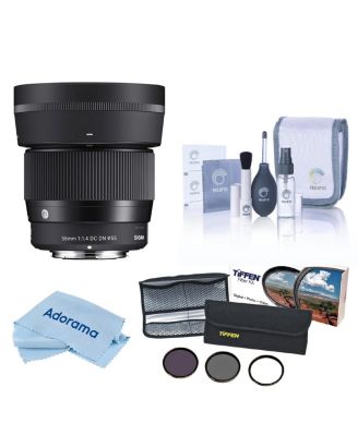 56mm f/1.4 DC DN Contemporary Lens for Sony E, Bundle with 55mm Essential Filter Kit, Cleaning Kit and Cleaning Cloth