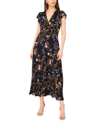 Women's Flutter Sleeve V-Neck Midi Dress