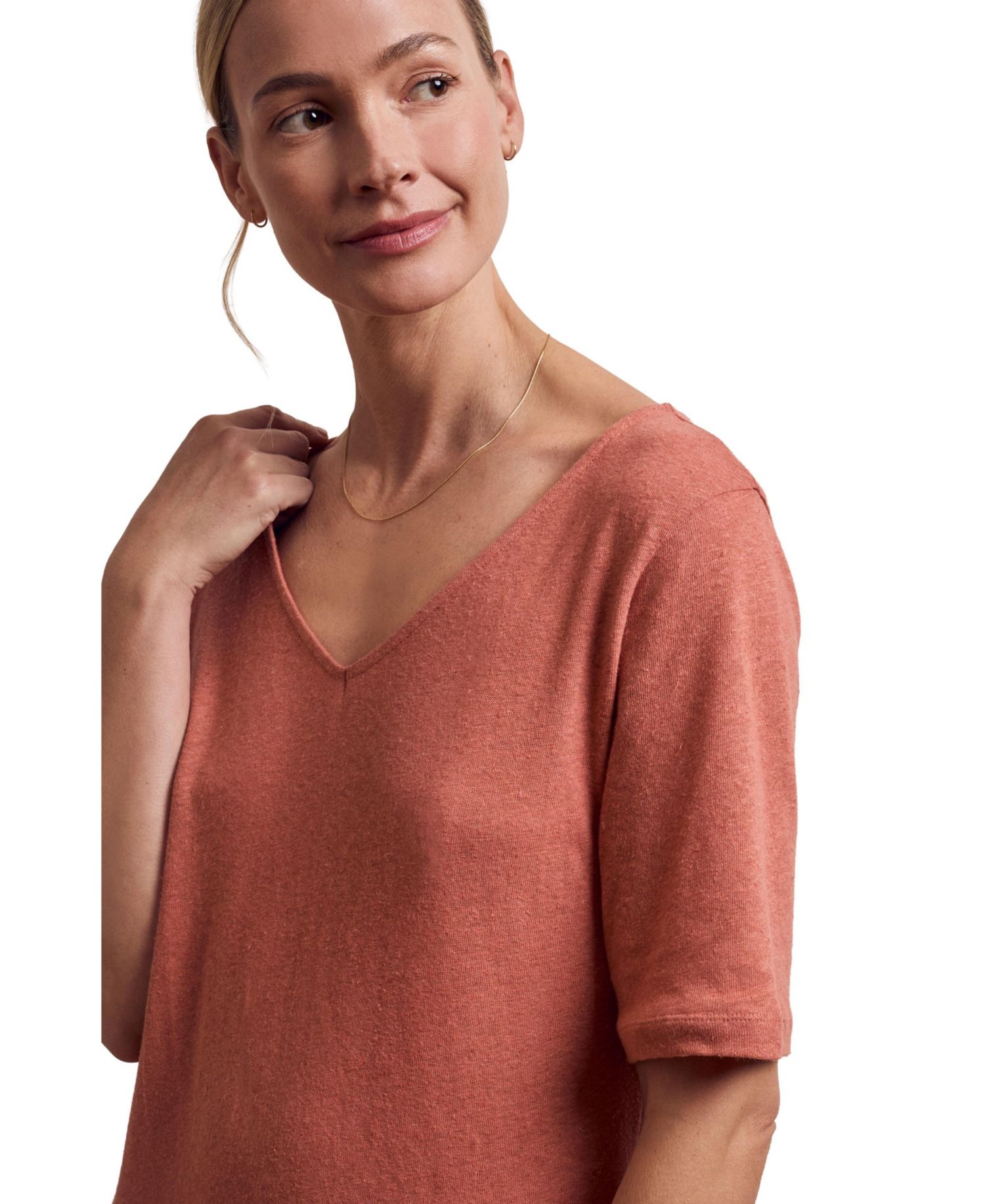 Women's Linen Blend V-Neck Midi Dress