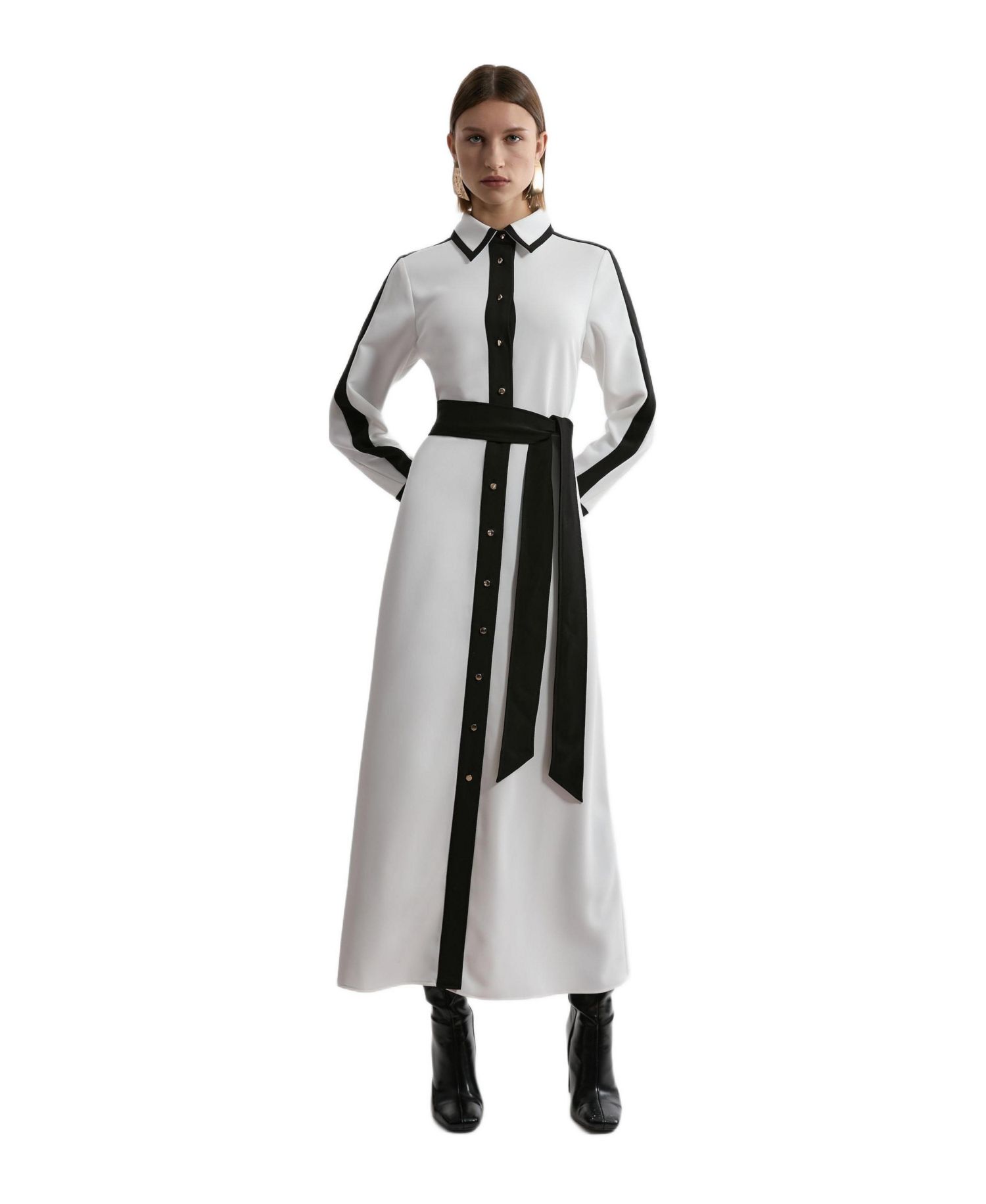 Women's Belted Midi Shirt Dress