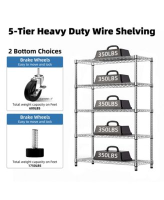 5-Tier Storage Shelves, Heavy Duty Metal Wire Shelving Unit, Adjustable Shelving Rack with Wheels for Basement, Warehouse, Chrome