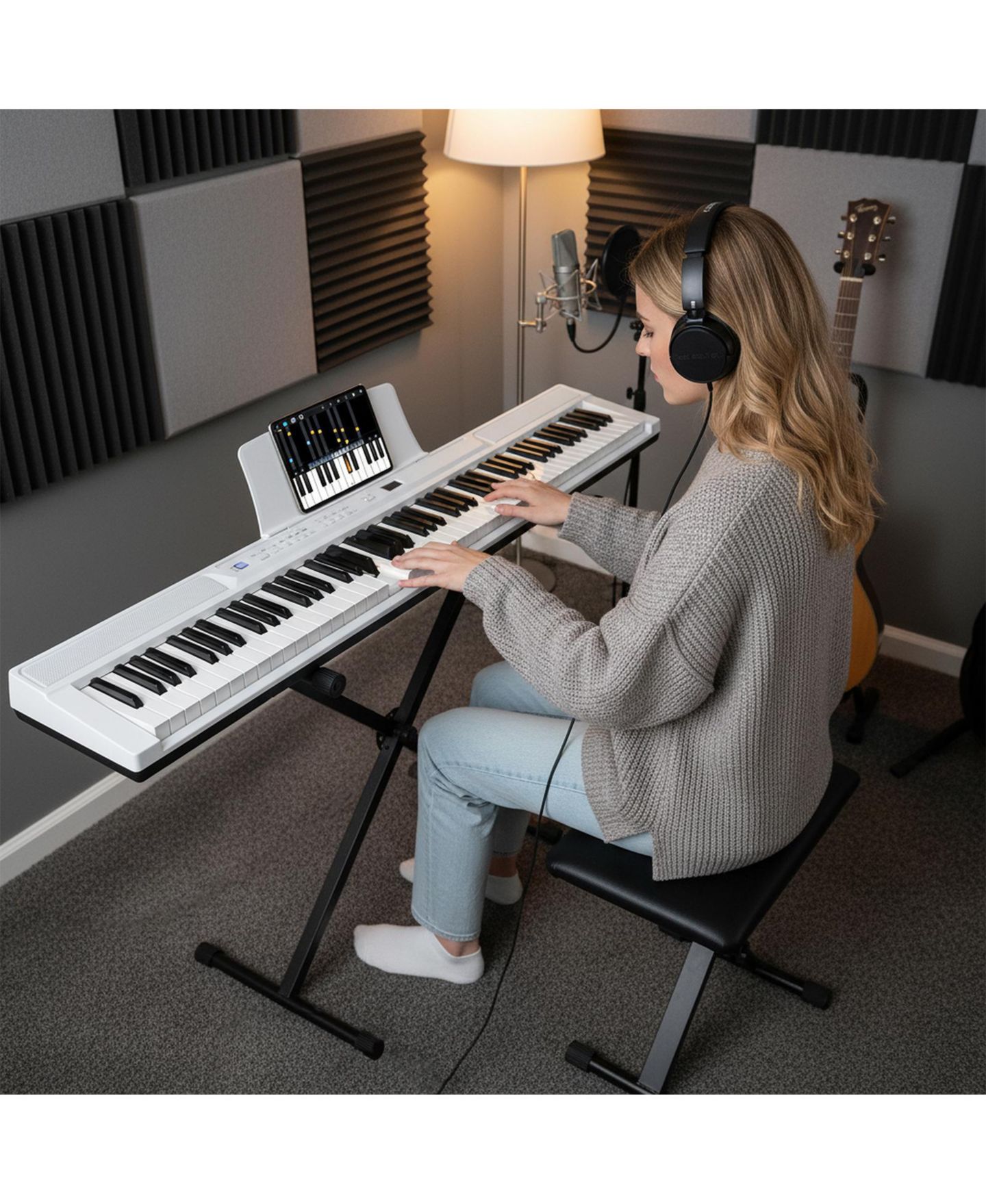 Детские игрушки Mecale 88-Key Electric Piano Keyboard with Adjustable Stand & Portable Bag for Home or Travel, цвет: Белый — фото 5