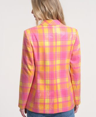Women's Long-Sleeve Plaid Sequin Blazer