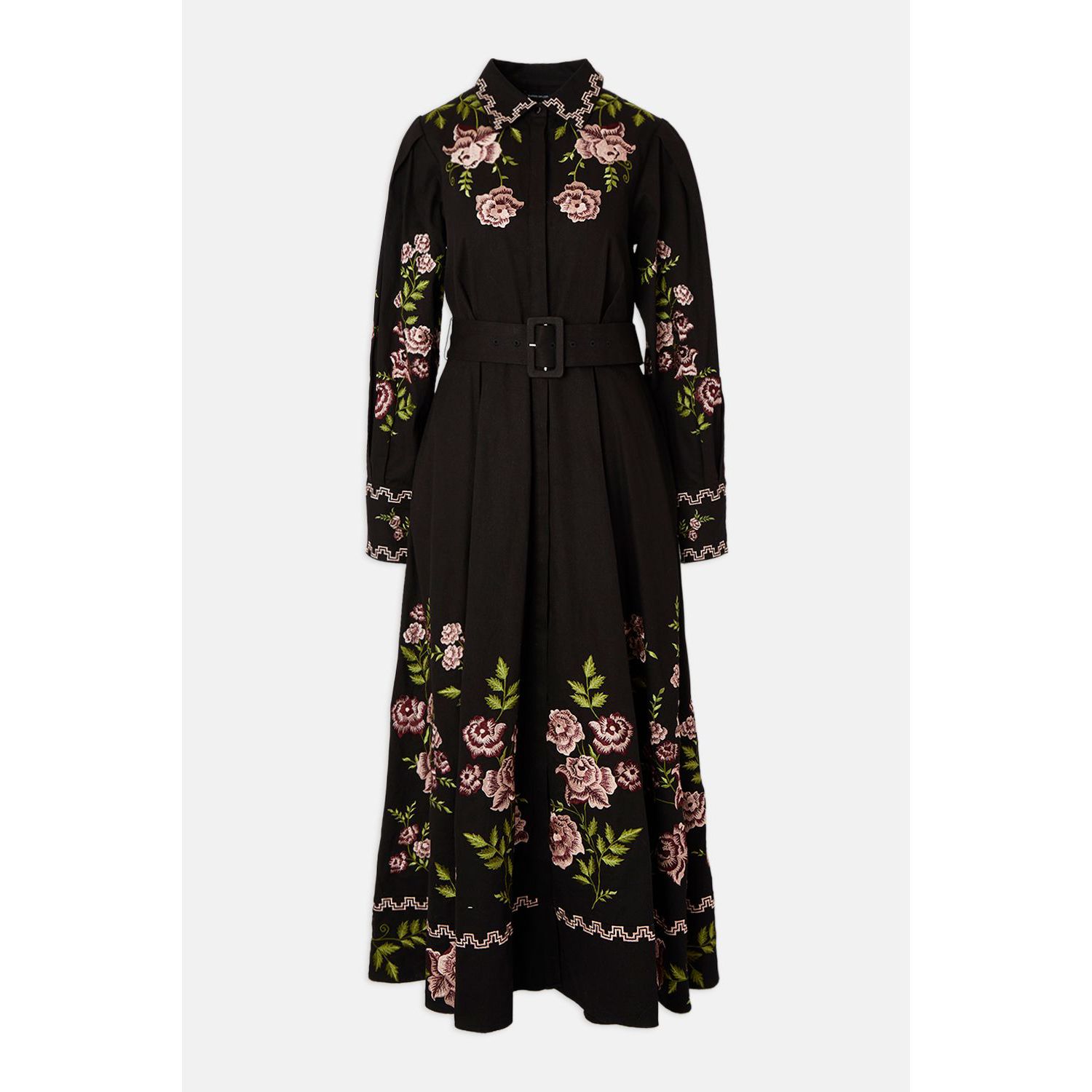 Women's Rose Embroidered Cotton Shirt Dress