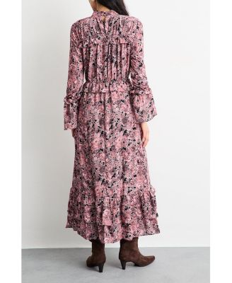 Women's Chiffon Shirred High Neck Midi Dress