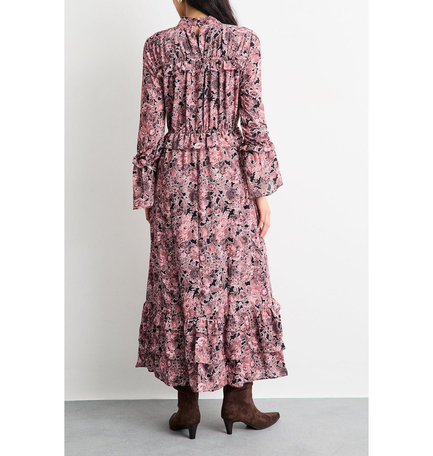 Women's Chiffon Shirred High Neck Midi Dress