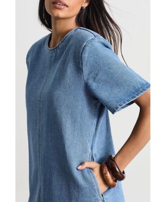 Women's Denim Side Split Midi Dress