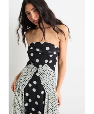 Women's Printed Bandeau Seam Detail Midi Dress