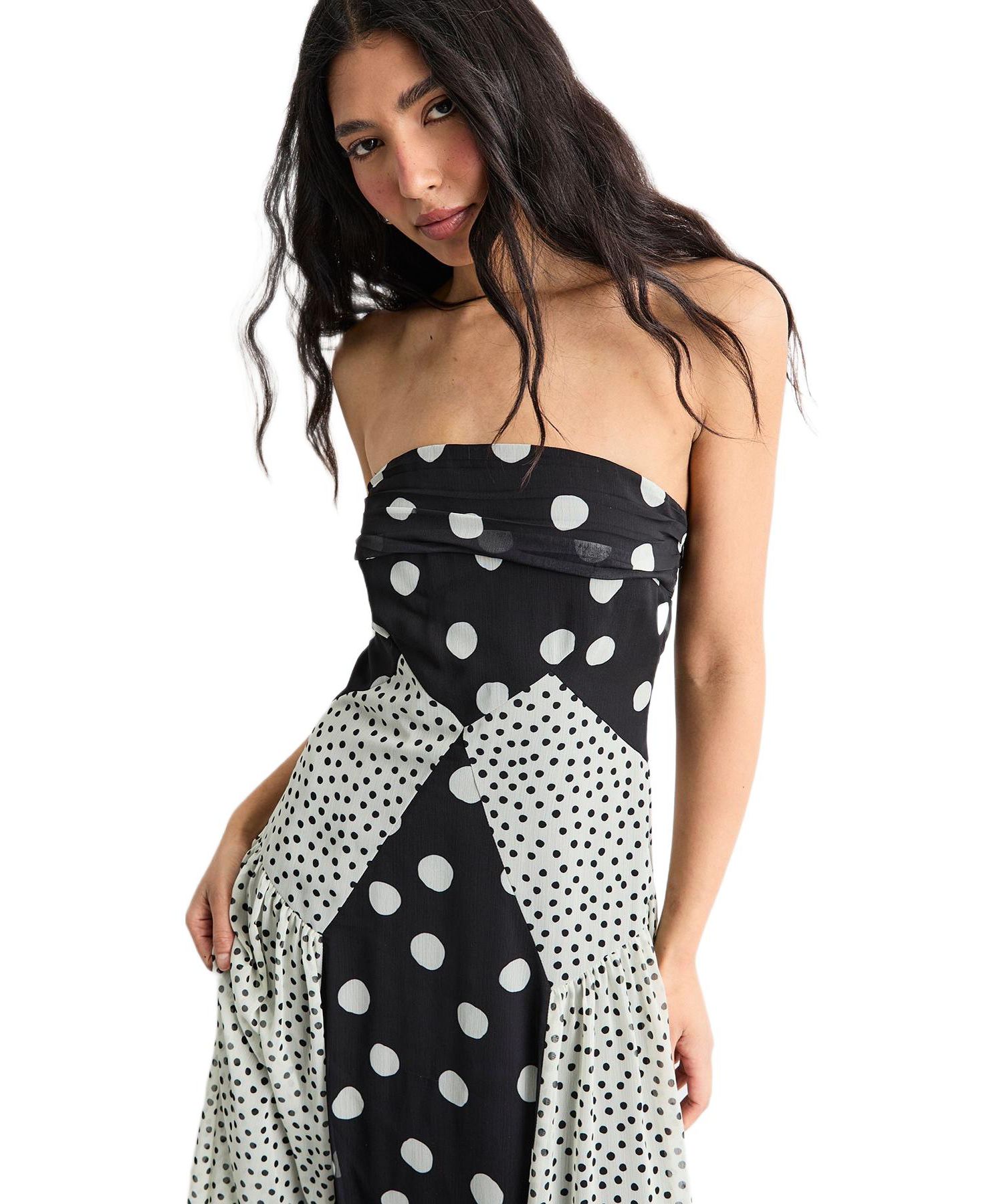 Women's Printed Bandeau Seam Detail Midi Dress