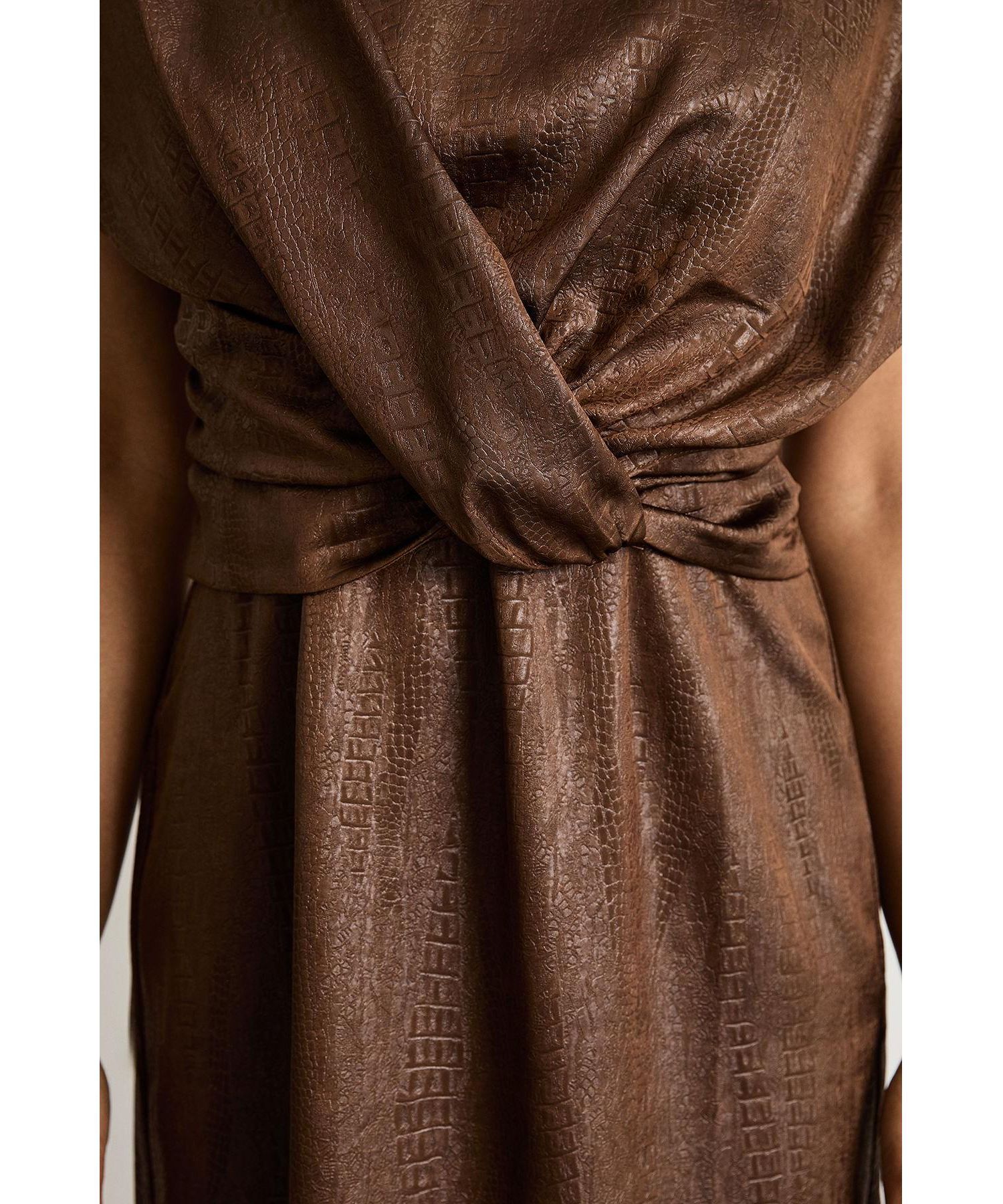 Women's Leather Look Twist Front Midi Dress