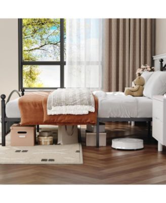 Full Size Metal Platform Bed Frame with Victorian Style Wrought Iron-Art Headboard and Footboard,Mattress Foundation,Under Bed Storage,Noise