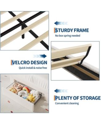 Bed Frame Adjustable Upholstered Headboard Storage Drawers Boucle Lamb Fleece Led Kids Bed Wood Slats