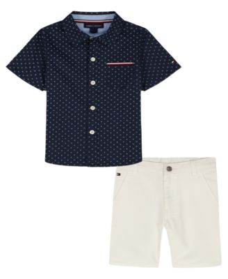Baby Boys' Printed Poplin Short-Sleeve Shirt and Twill Shorts, 2-Piece Set
