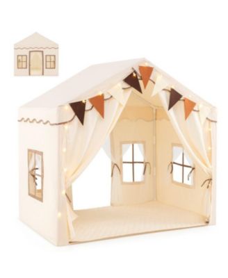 3-4 Kids Large Play Tent House with 2 Opening Doors and Star Lights-Beige