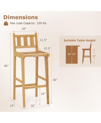 30-Inch Teak Wood Outdoor Bar Chair with Backrest and Footrest