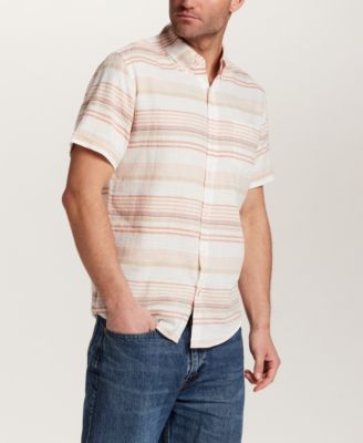 Men's Twill Stripe Short-Sleeve Button-Down Cotton Shirt