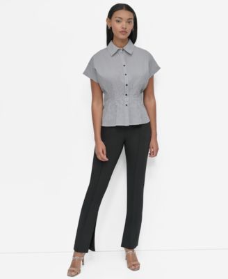 Petite Collared Cap-Sleeve Blouse