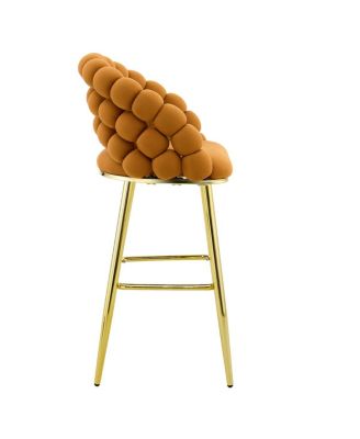 Streamdale Set of 2 Orange Velvet Bubble Bar Stools with Gold Legs